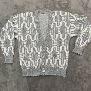 Vintage London Fog Grandpa Sweater Cardigan Men's LARGE Gray White
